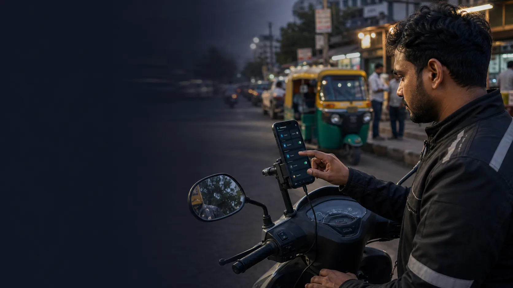 Driver checking an Android work phone before starting a shift